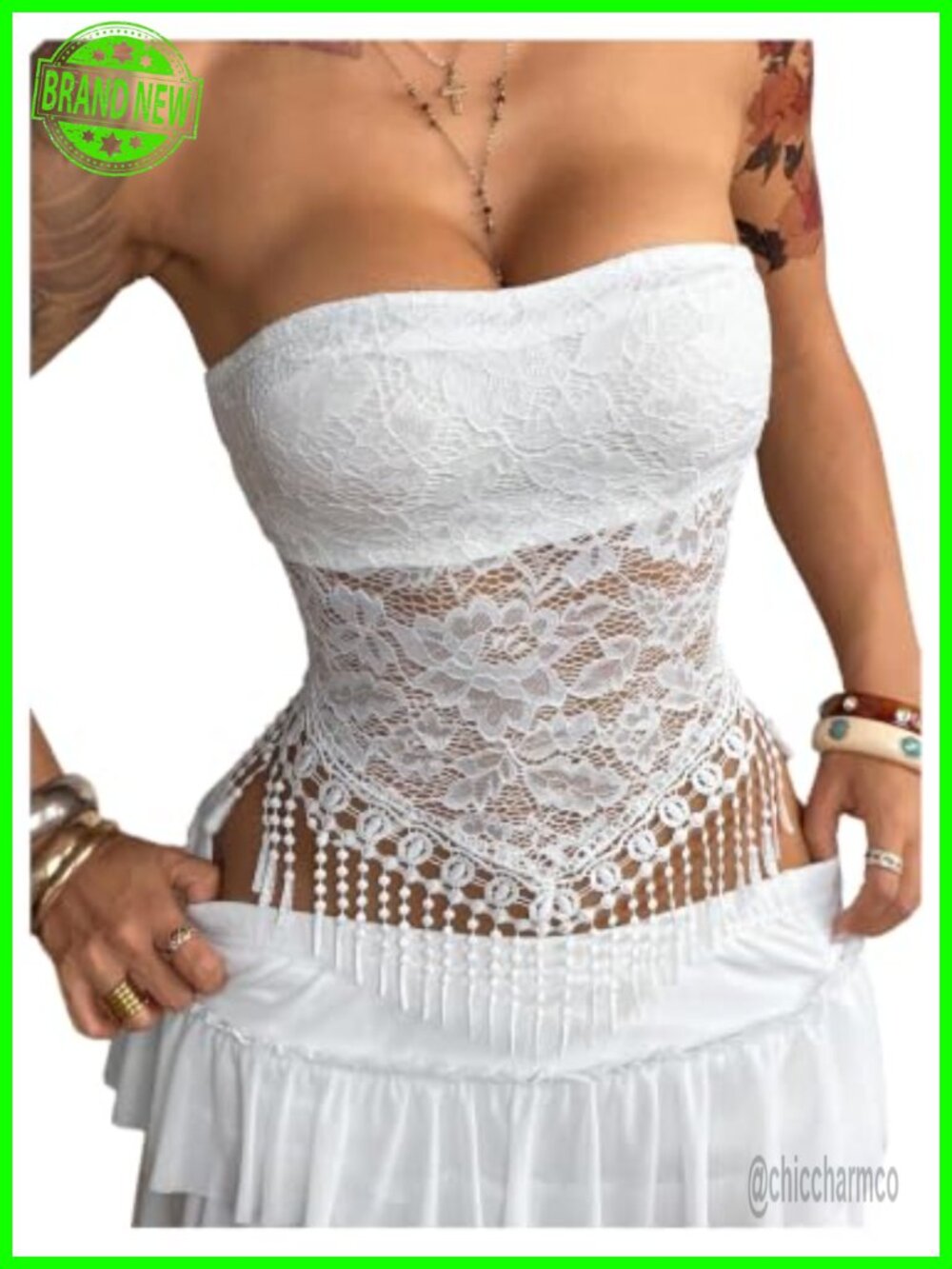 Lace Tube Top Strapless Sleeveless Fringe Y2k Going Out Concert Top